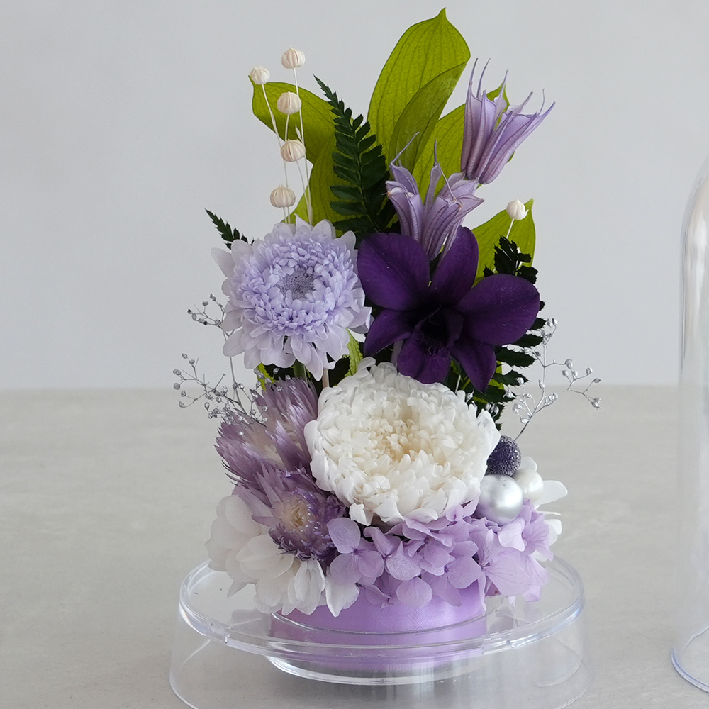プリザーブドフラワー お供え花 クリアドーム 花あかり｜プリザーブドフラワー お供え花 仏花 クリアドーム 仏壇用 初盆 新盆 四十九日 一回忌 お手入れ簡単 水替え不要 ほこりが入りにくい お悔やみ お彼岸 即日発送 送料無料