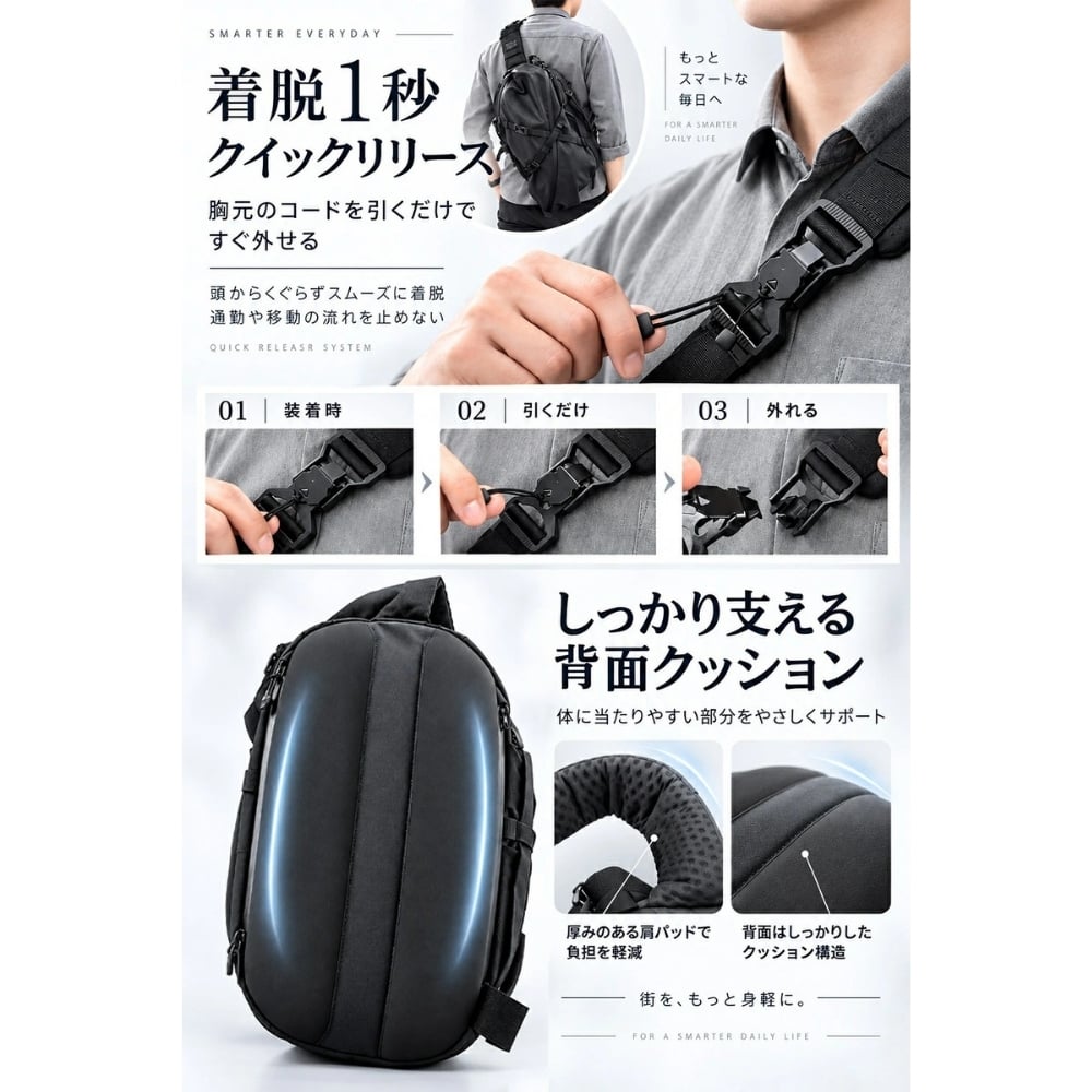 【ラッピング無料】Gran Walker ALPHA-PACK 23L 大容量 拡張式 ボディバッグ メンズ 多機能 スリングバッグ ガジェット収納 通勤 通学 旅行 ギフト 釣り キャンプ