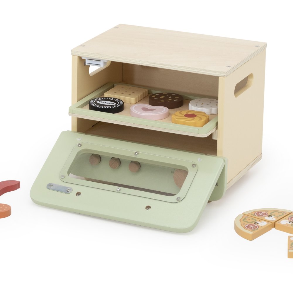 誕生日プレゼント PolarB ポーラービー おままごと オーブンレンジ オーブン ままごとセット 木製 木のおもちゃ お料理ごっこ ごっこ遊び フードパーツ12点 ピザ クッキー トレー付き 持ち手付き 音が鳴る 知育玩具 北欧 くすみカラー おしゃれ 小物入れ 男の子 女の子 お祝い ギフト