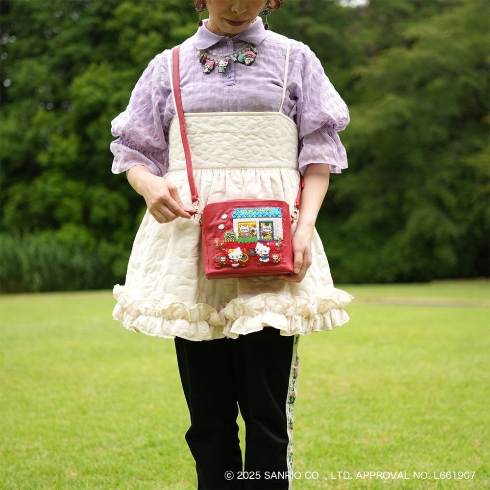 Hello kitty × tamaoworld ハローキティ テニス ショルダーバッグ レッド tennis Red SHO3890 送料無料 キティちゃん ミミィちゃん 羊革 天然皮革 刺繍 テニス 赤 ショルダー バッグ
