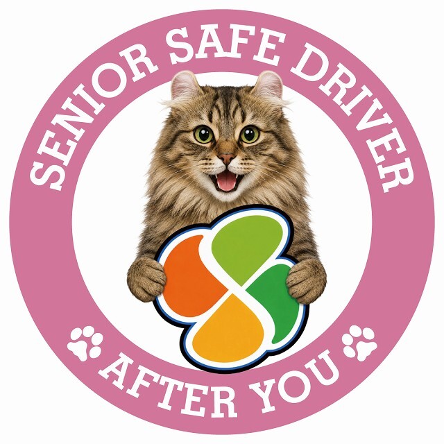 カーサイン 高齢者マーク SENIOR SAFE DRIVER アメリカンカール ステッカー シール 直径13cm 肉球 日本製 車