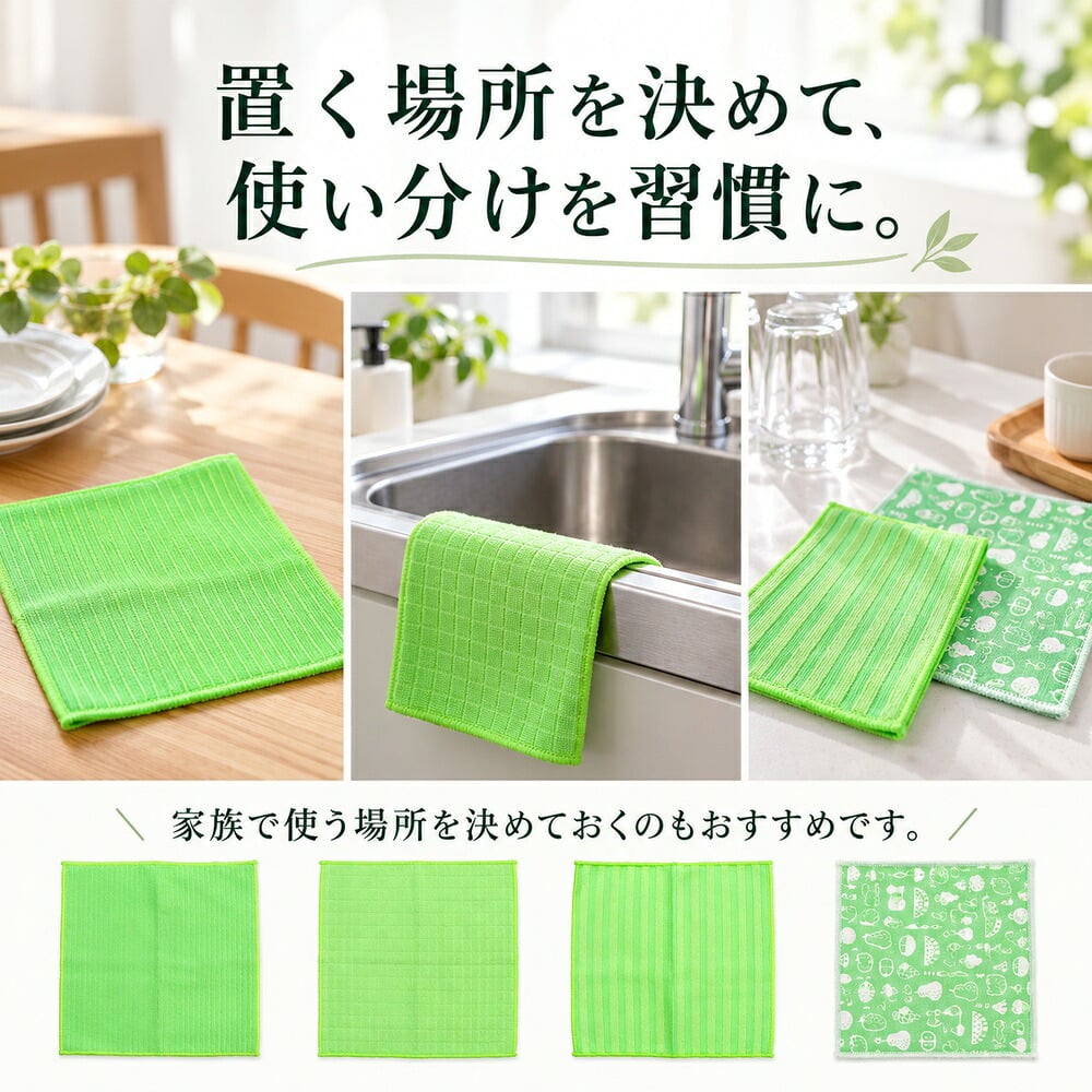 キッチンクロス 4枚セット 大判 30×30cm キッチンタオル 水切りタオル ふきん 吸水 食器拭き 台拭き おしゃれ くすみカラー グリーン まとめ買い
