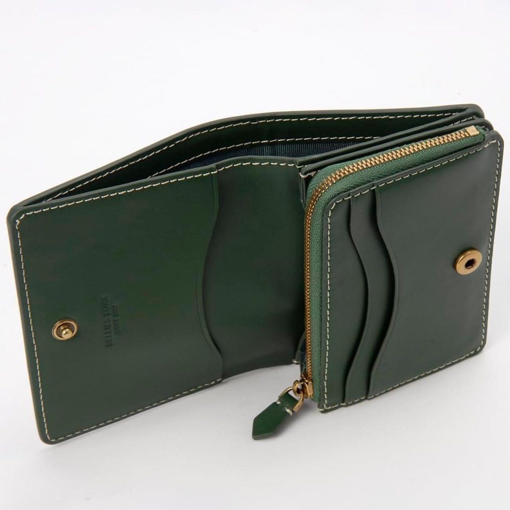 ベリーズヨーク　BELLIES YORK　コンパクト財布　二つ折り財布　BYTM1916GR　グリーン　緑色　ベジタブルタンニン　イタリアンレザー　牛革　”エイジングを楽しむ革小物”