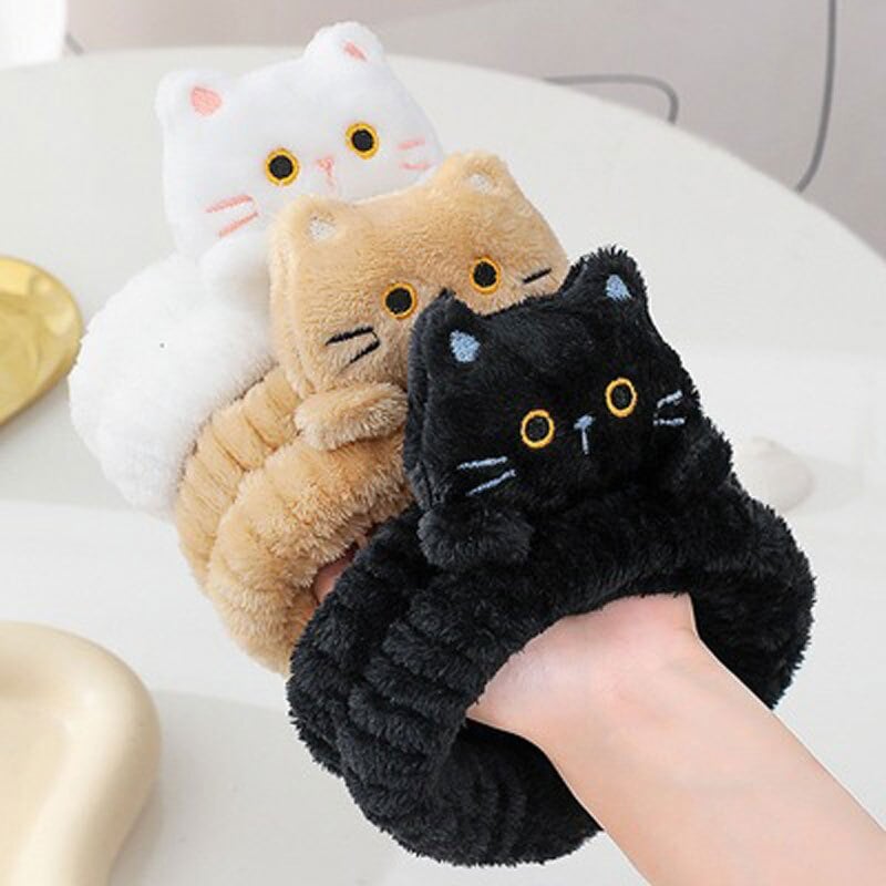 ヘアバンド 猫付き 洗顔  ターバン 吸水 ふわふわ かわいい  ヘアーバンド タオル地 風呂 汗止め タオル お風呂上り バスグッズ 化粧 おしゃれ 髪用 吸水ヘアバンド ヘアドライ 速乾 大人 プレゼント ギフト マスコット ぬいぐるみ