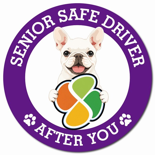 カーサイン 高齢者マーク SENIOR SAFE DRIVER フレンチブルドッグ マグネット 強力 直径13cm 肉球 日本製 車 ステッカー