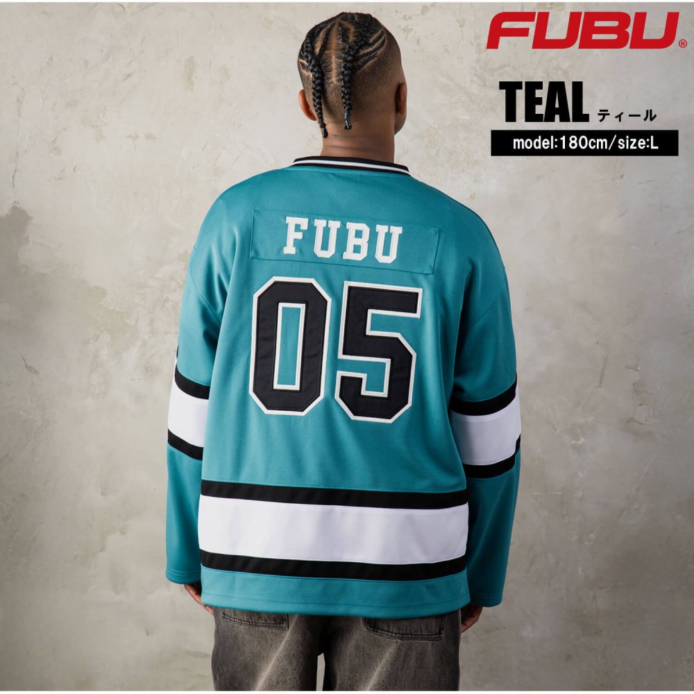 FUBU フブ ホッケーシャツ メンズ レディース fam-62712 ホッケージャージ ゲームシャツ 長袖 Vネック ナンバリング ロゴ プリント オーバーサイズ ストリート ヒップホップ ダンス カジュアル M L XL XXL 2026FW Karlas