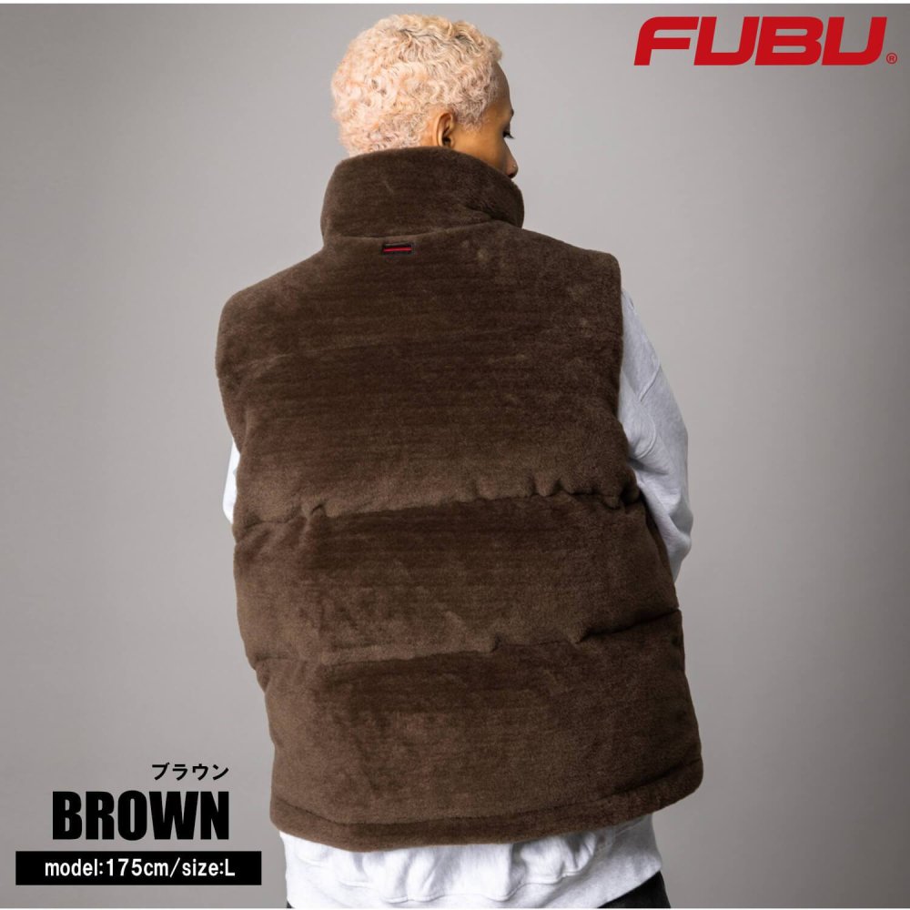 FUBU フブ 中綿ベスト メンズ フェイクファー パファー ダブルジップ エコダウン アウター ストリート あったか 防寒 保温 ヒップホップ ダンス オーバーサイズ ビッグシルエット 秋冬 M L XL XXL 大きいサイズ レディース fam-62306 2026FW karlas