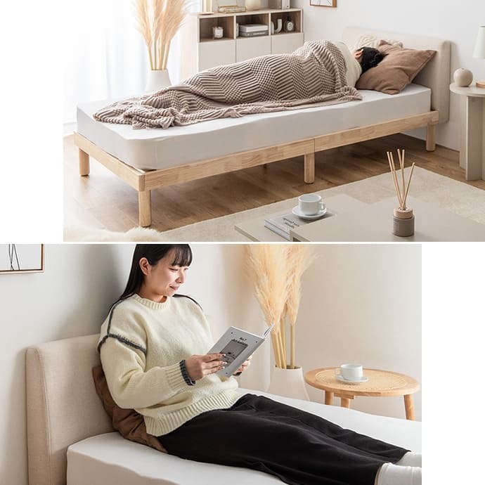 ベッド 寝具 シングル フレーム すのこ マットレス付き セット 天然木 ファブリック 布 Sサイズ 北欧 韓国 インテリア 1人暮らし 一人 ワンルーム 省スペース