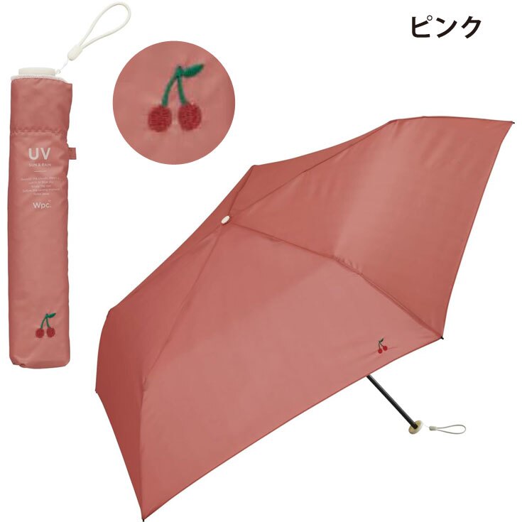 wpc. ワンポイント刺繍 mini クマ さくらんぼ リボン 刺繍 ミニ 折り畳み傘 雨傘 軽量 傘 晴雨兼用 定形外 送料無料 日傘 UVカット AL02-044-002 撥水 wpc