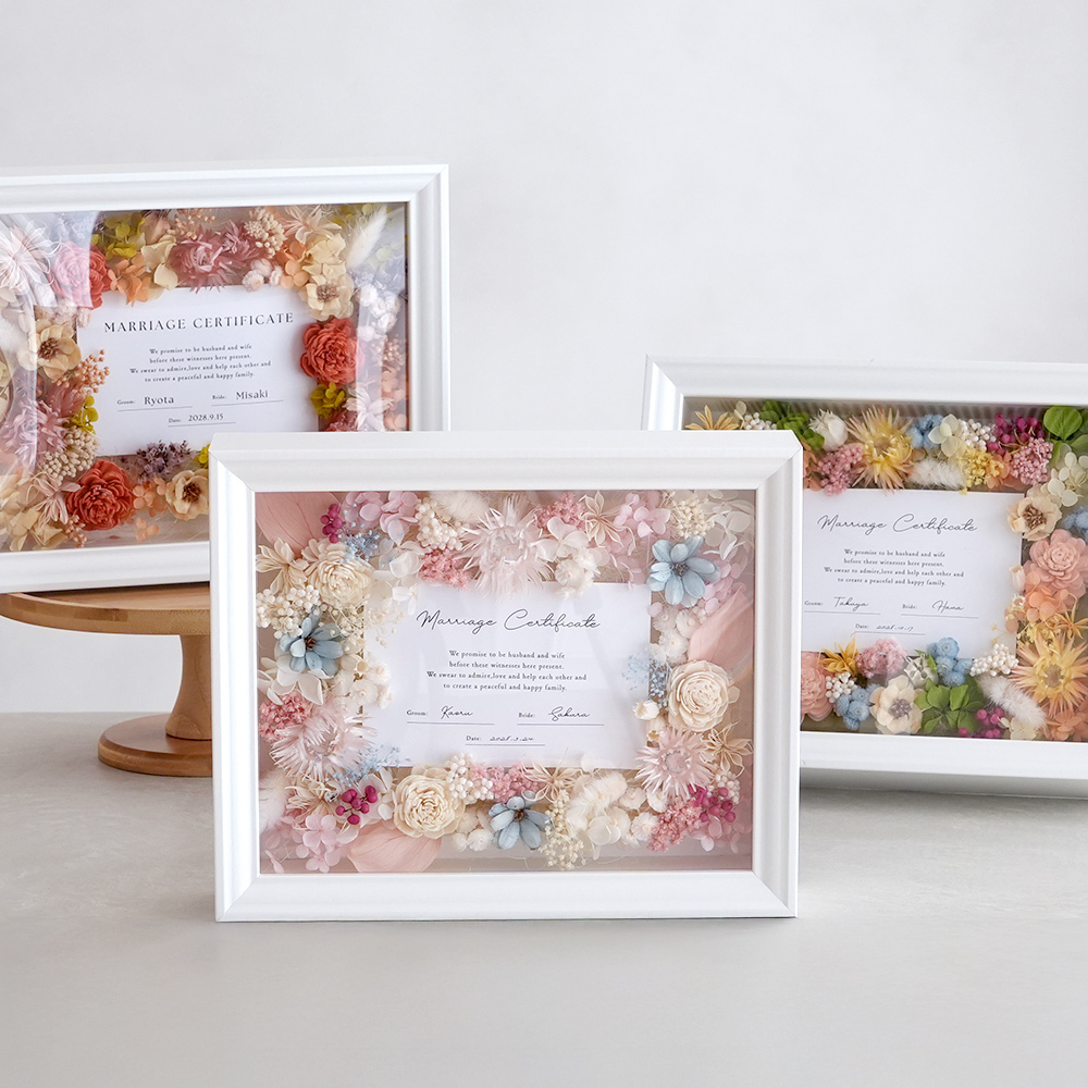 結婚証明書 ゲスト参加型 フラワーフレーム Marriage Flower　50～70名対応☆【結婚証明書】【ドライフラワー】【メッセージカード無料】 おしゃれ 人前式 