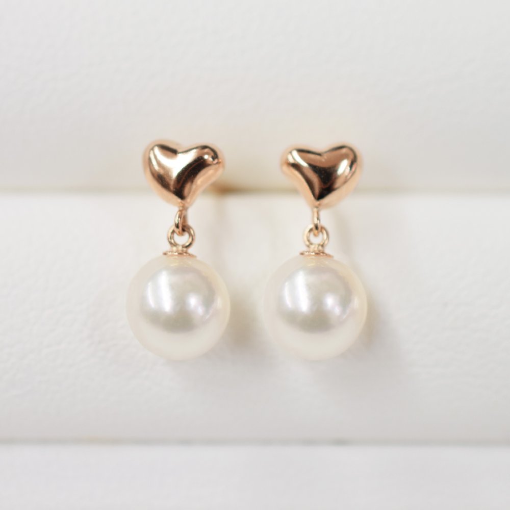 ［pearl305］ホワイトピンク 5.5mm - 6mm ハート ピアス あこや真珠 天草 熊本 日本産