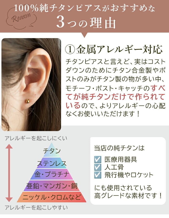 チタン ピアス つけっぱなし セカンドピアス 純チタン クマ 金属アレルギー 日本製 ポスト 軸太0.75mm 長さ10mm 全8色 全品1個ずつバラ売り 医療用 おすすめ かわいい シンプル 小さめ ミニ 極小 人気 メンズ レディース プレゼント