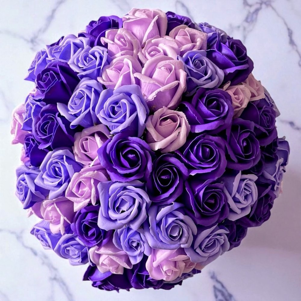 【パープルミックス】「サヴォンローズ」 花束 ブーケ バラの花束 薔薇の花束 花ギフト フラワーギフト フラワーボックス プロポーズ サプライズ ソープフラワー シャボンフラワー 石鹸フラワー 石鹸の花 石鹸のバラ 枯れない花 インテリア 母の日 父の日 敬老の日 クリスマス バレンタイン ホワイトデー 誕生日 入学 卒業 就職 結婚祝い 結婚記念日 退職祝い 記念日 