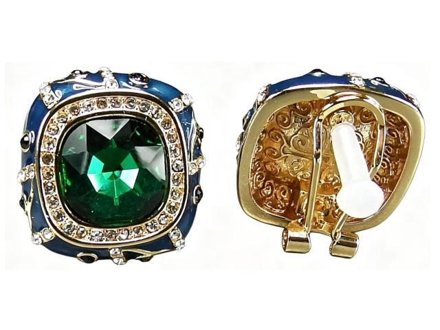 七宝焼グリーン17面カット人工石合金大ぶりピアスシルバー925ポスト