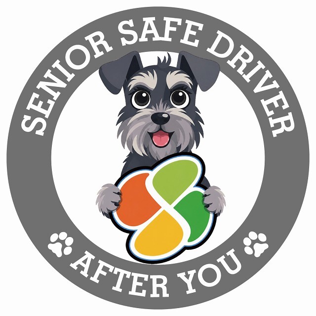 カーサイン 高齢者マーク SENIOR SAFE DRIVER ミニチュアシュナウザー ステッカー シール 直径13cm 肉球 日本製 車