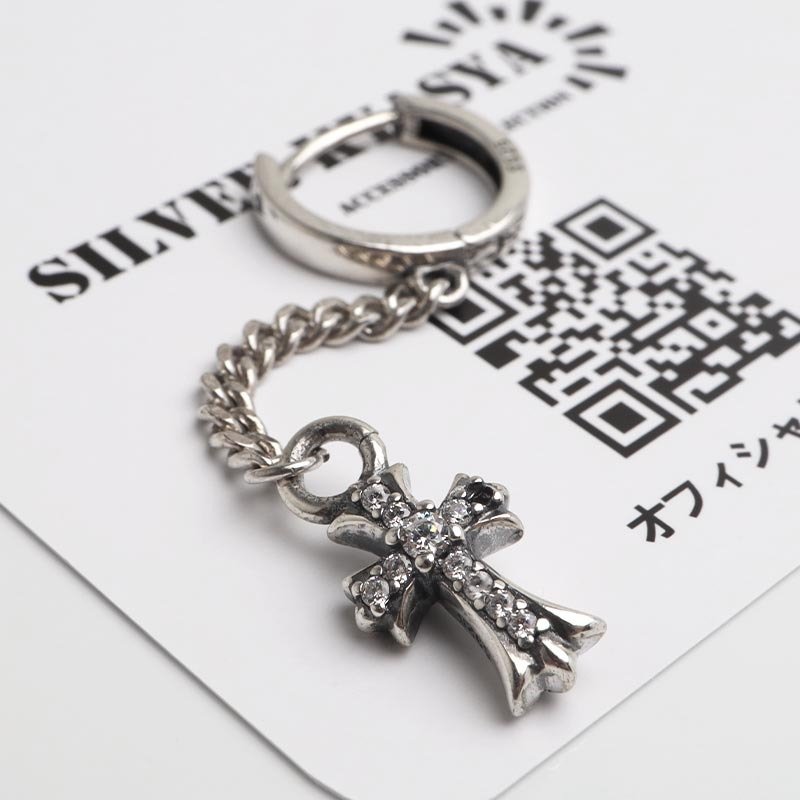 シルバー925 クロスピアス チェーンピアス ドロップピアス フープピアス シルバー ストーン キラキラ 小ぶり 十字架 片耳1点 メンズ 男性 金属アレルギー対応 イヤリング