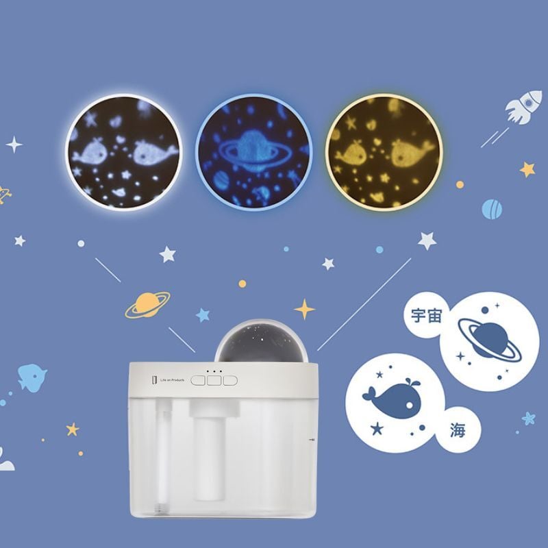 充電式プラネタリウム加湿器 超音波式加湿器 プラネタリウム 家庭用 小型 3色のLEDライトが選べる 連続運転と程よく潤う間欠運転の2つの噴霧モードを搭載  LCAHF020