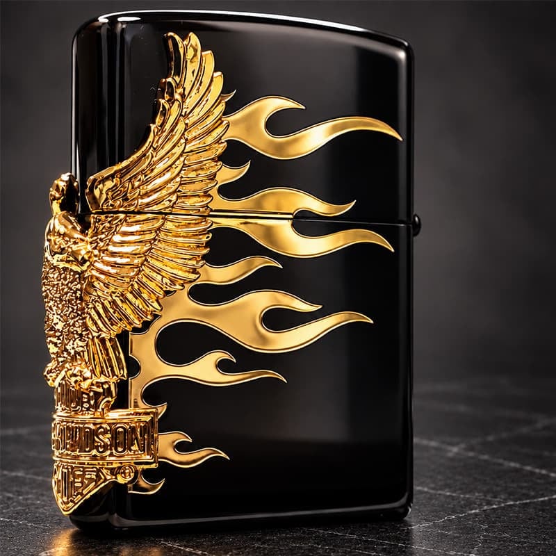 ZIPPO ハーレー ジッポライター ハーレーダビッドソン ブラック＆ゴールド かっこいい ファイヤー 3面ゴールドメタル イーグル 黒金 HARLEY-DAVIDSON 日本国内限定モデル ジッポー ギフト