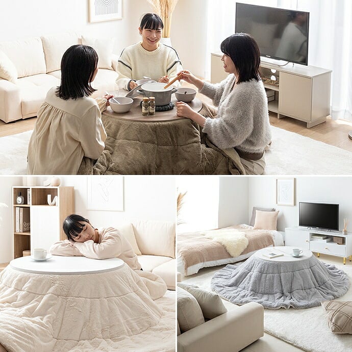 こたつテーブル こたつセット 2点セット こたつ布団 炬燵 コタツ布団 こたつ机 円形 丸型 リバーシブル 毛布 こたつ掛け布団 薄掛け 軽量 丸い 丸洗い 洗濯可 洗える 上掛け リビング ダイニング 一人暮らし 省スペース