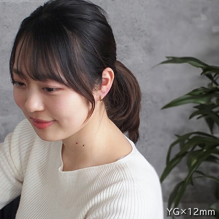 つけっぱなし フープピアス キャッチレス レディース ゴールド YG 平打ち 中折れ 2mm×10mm／13mm 片耳 金属アレルギー 医療用 サージカル ステンレス 上品 カジュアル アクセサリー プレゼント