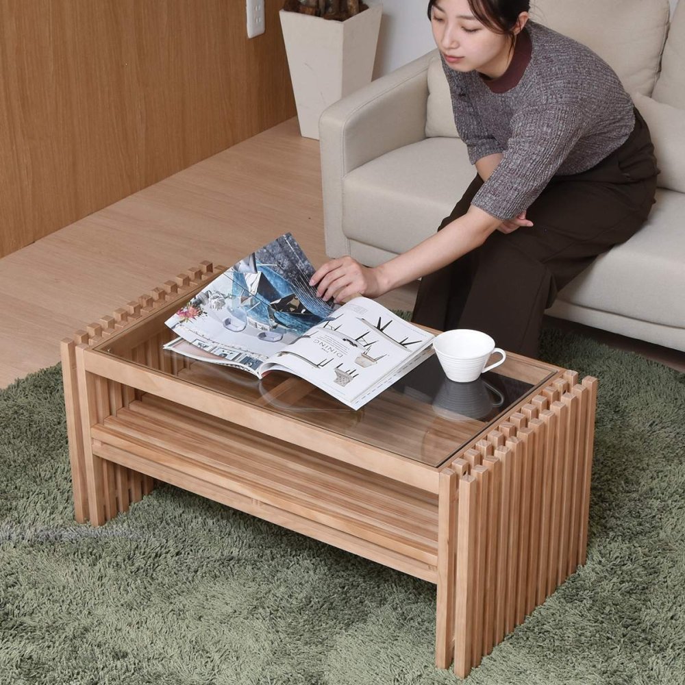 センターテーブル 天然木 テーブル ローテーブル リビングテーブル 北欧 木製 おしゃれ オイル 格子 植物性オイル 塗装 モダン スタイリッシュ ハンドメイド ナチュラル
