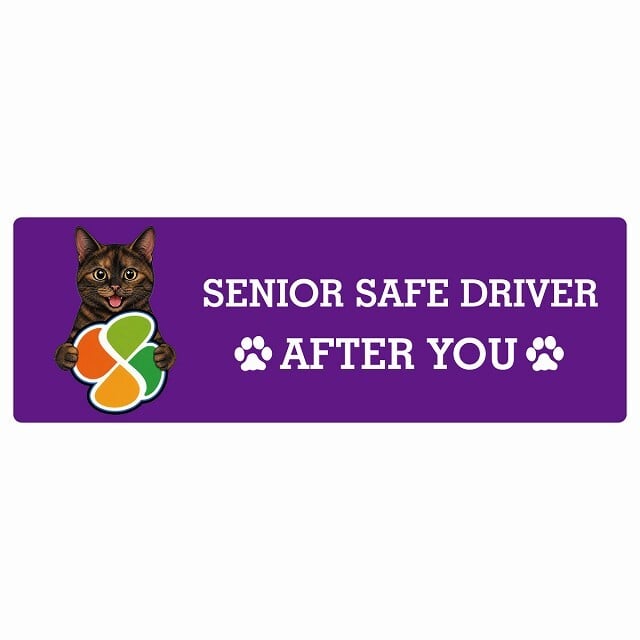 カーサイン 高齢者マーク SENIOR SAFE DRIVER サビ（べっ甲） ステッカー シール 長方形 20x6.7cm 肉球 日本製 車