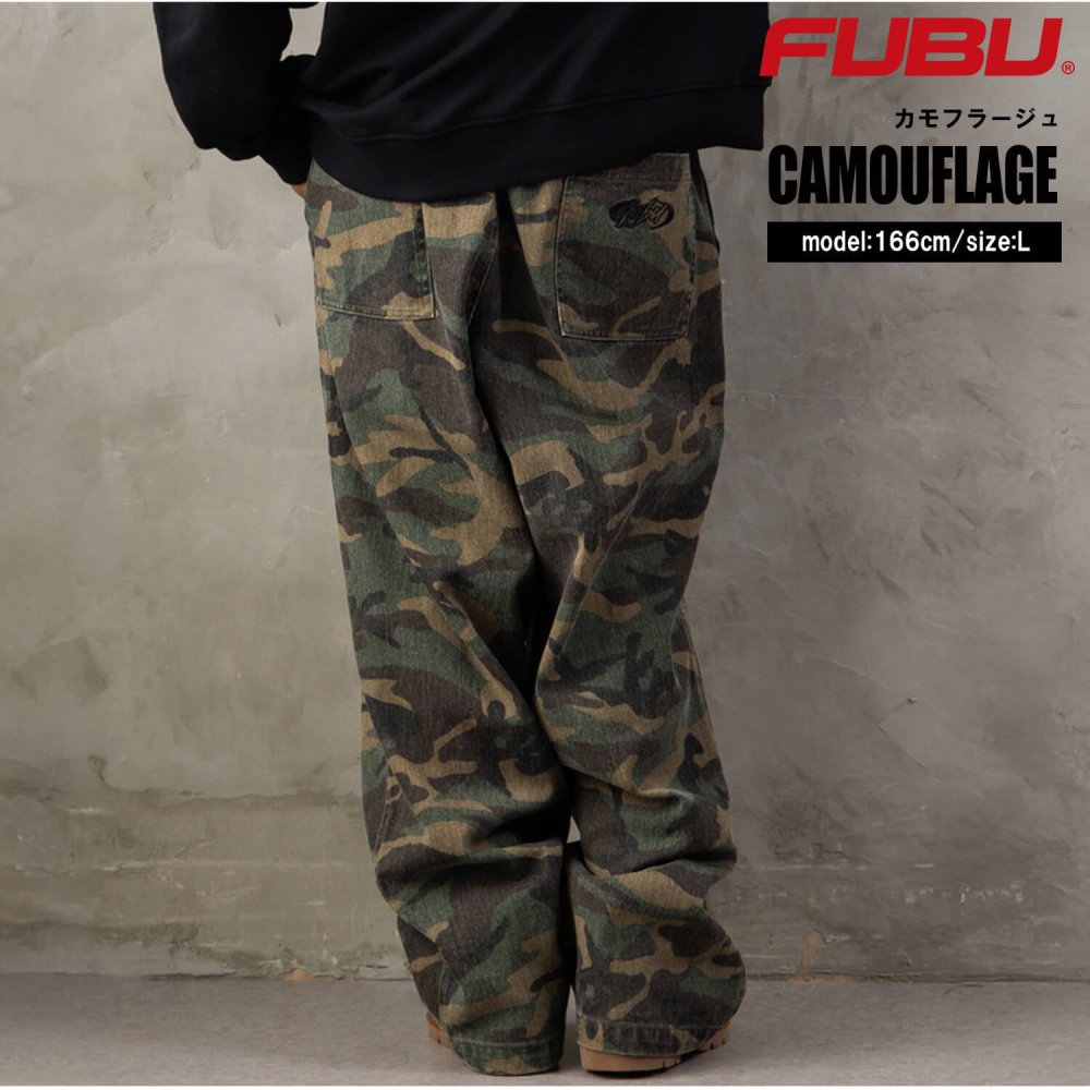 FUBU フブ ワイド イージーパンツ メンズ レディース fam-62504 バギーパンツ デニムパンツ ジーンズ 迷彩 カモフラ ルーズシルエット ストリート ヒップホップ ダンス カジュアル ボトムス M L XL XXL 2026FW Karlas
