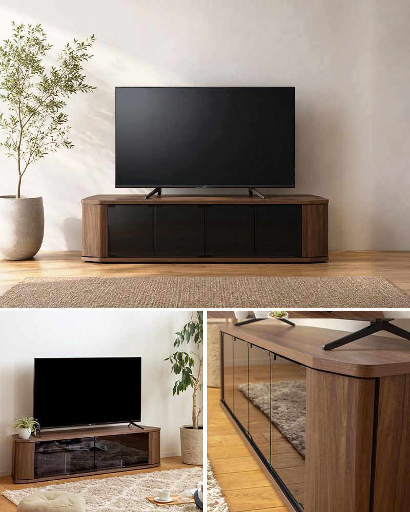テレビ台 テレビボード ローボード 65インチ 65型 対応 幅150cm コーナー対応 キャスター付き TV台 TVボード ロータイプ ガラス扉 木製 棚 大容量 収納 おしゃれ 北欧 ブラウン 新生活
