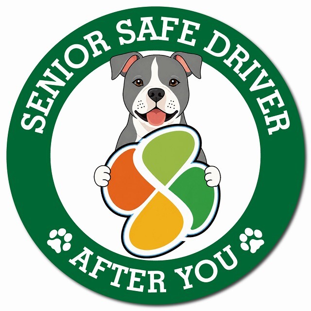 カーサイン 高齢者マーク SENIOR SAFE DRIVER アメリカンスタッフォードシャーテリア マグネット 強力 直径13cm 肉球 日本製 車 ステッカー