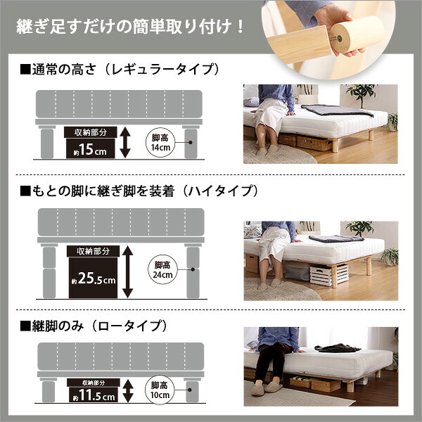 脚付きロールマットレス Uniteシリーズ 専用継ぎ脚 ６本セット SS/S/SDサイズ専用 新生活