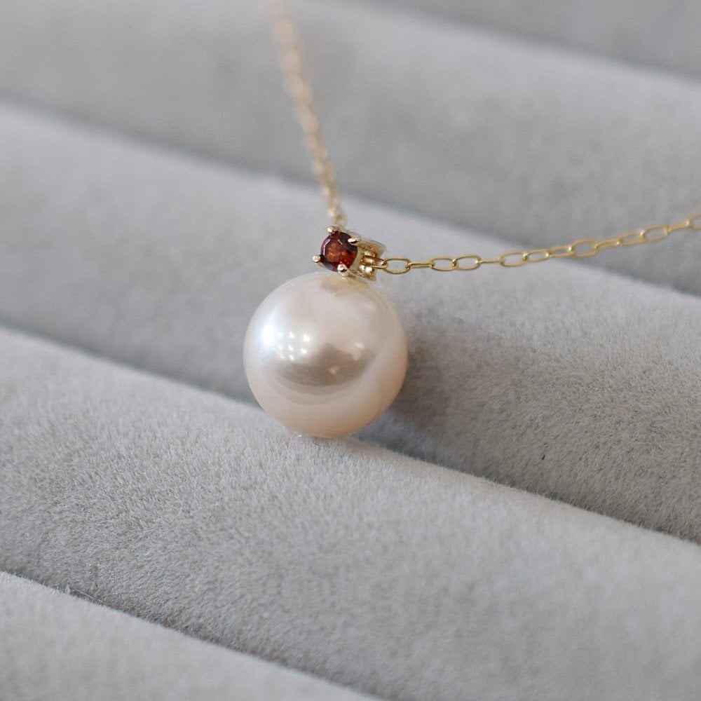 ［pearl597］ 8mm - 8.5mm ホワイトピンク ペンダント ネックレス 1月 誕生石 ガーネット あこや真珠