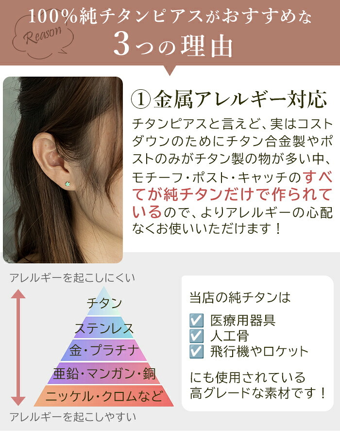 セカンドピアス 純チタン 軸太0.75mm 長さ10mm つけっぱなし 100％純チタン ピアス 花 フラワー プラス 金属アレルギー対応 返金保証 医療用 片耳 1個 耳たぶ