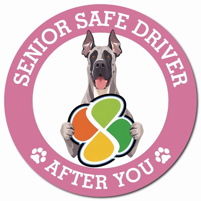 カーサイン 高齢者マーク SENIOR SAFE DRIVER グレートデン マグネット 強力 直径13cm 肉球 日本製 車 ステッカー