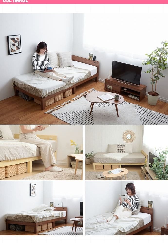 ベッド 寝具 すのこ シングル フレームのみ 木製 棚付き コンセント 北欧調 カントリー調 ナチュラルホワイトライトブラウン | フレーム