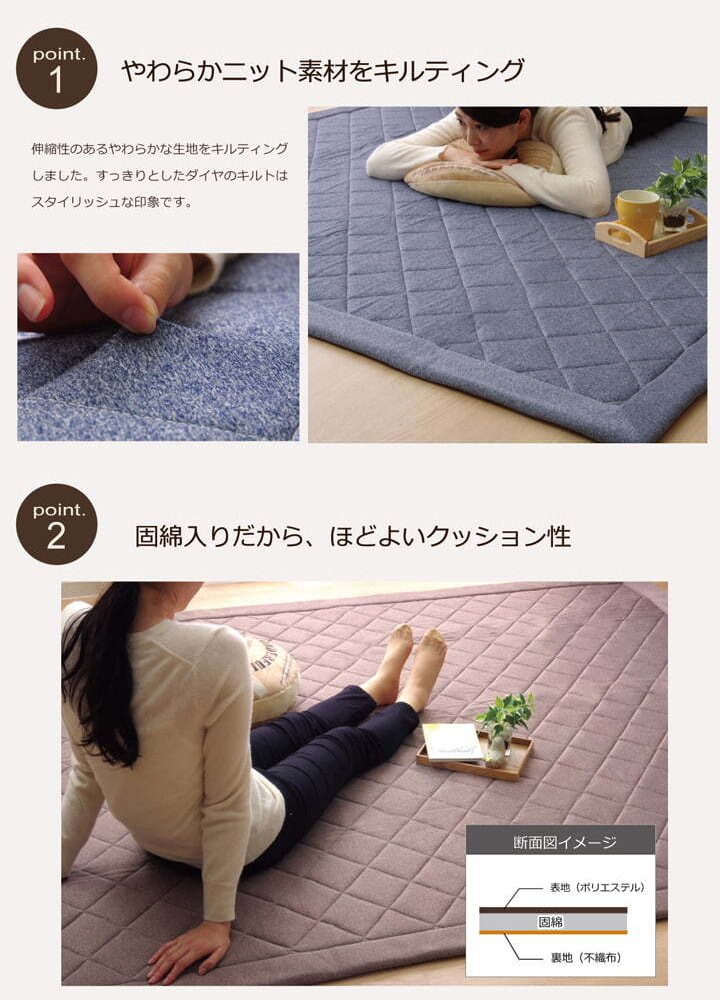 ラグ カーペット デニム調 ニットキルト 『アルバ2IT』 約145×175cm 長方形 コンパクト