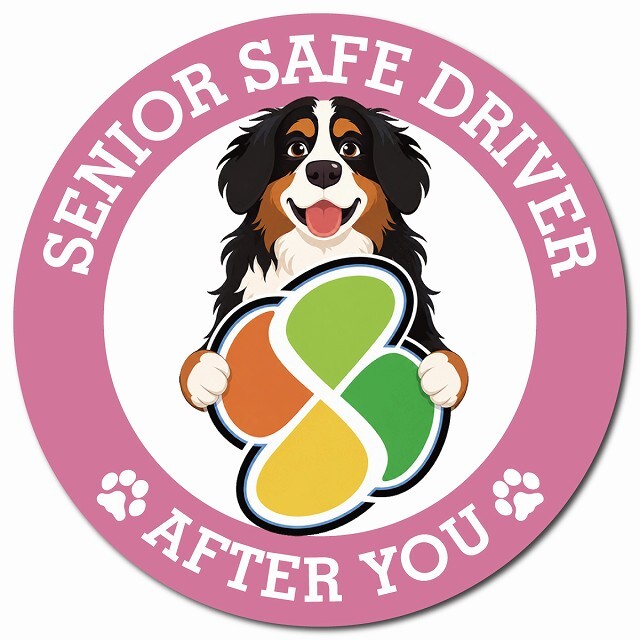 カーサイン 高齢者マーク SENIOR SAFE DRIVER バーニーズマウンテンドッグ マグネット 強力 直径13cm 肉球 日本製 車 ステッカー