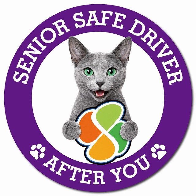 カーサイン 高齢者マーク SENIOR SAFE DRIVER ロシアンブルー マグネット 強力 直径13cm 肉球 日本製 車 ステッカー