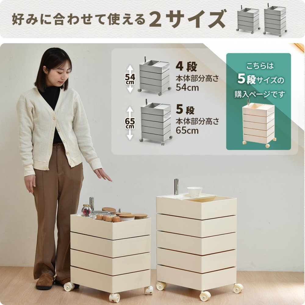 360回転ワゴン 5段 RELS0337 キャスター付きワゴン リビング収納 韓国スタイル ポップ 角型 プラスチック キッチンワゴン トロリー ワゴンラック幅49.5cm 奥行39.5cm 高さ71cm 新生活