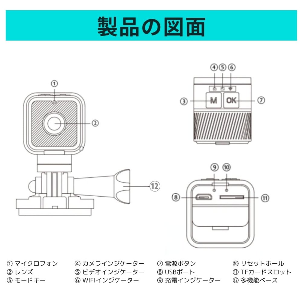 ミニカメラ　WiFiスポーツカメラ　CS03　フルHD1080P　12Mの静止画解像度(4032×3024)　IP65　アクションカメラ　屋外　900mAh,3.7V　最大256G