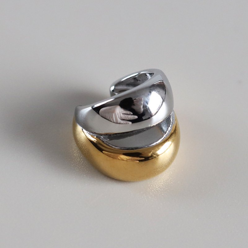 ステンレス ぷっくり 2連イヤーカフ メタルイヤーカフ シンプル コンビ かわいい ゴールド 18KGP ミックス 片耳1点 プチプラ 耳の穴不要 痛くない レディース 女性 金属アレルギー対応フェイクピアス ノンホール イヤリング