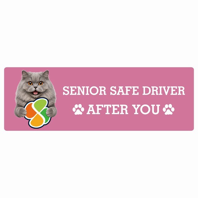 カーサイン 高齢者マーク SENIOR SAFE DRIVER ブリティッシュロングヘア ステッカー シール 長方形 15x5cm 肉球 日本製 車