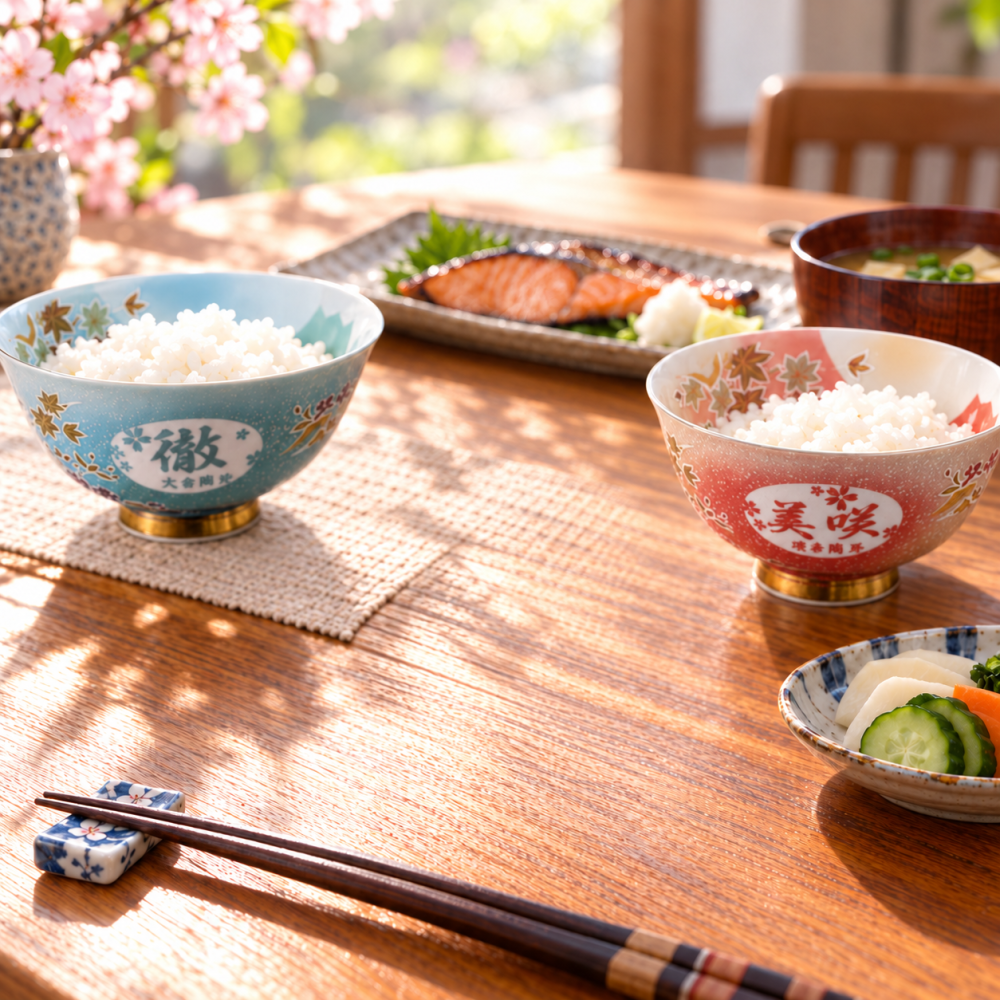 退職 異動 名入れ 還暦 喜寿 米寿 卒寿 母の日 父の日 敬老の日 誕生日  有田焼 桜もみじ 茶碗 単品 木箱入り