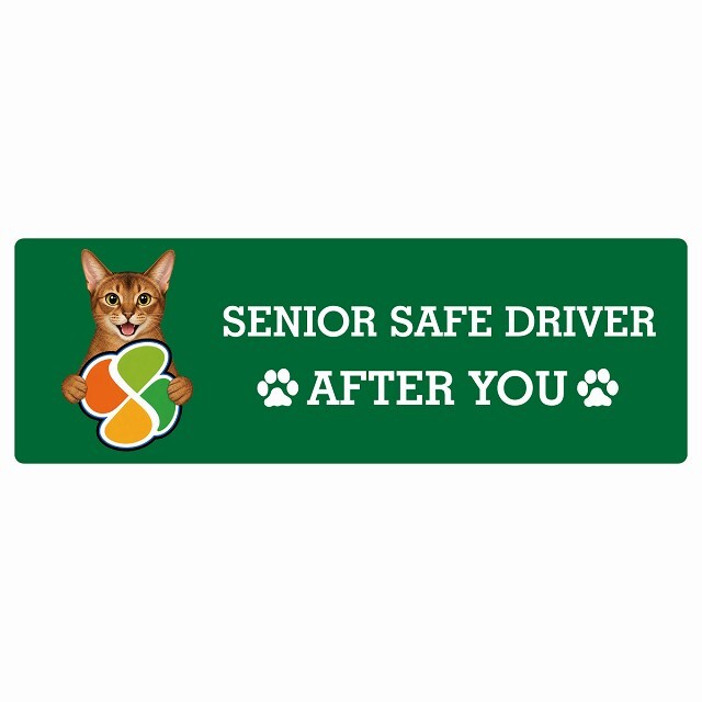 カーサイン 高齢者マーク SENIOR SAFE DRIVER アビシニアン ステッカー シール 長方形 20x6.7cm 肉球 日本製 車