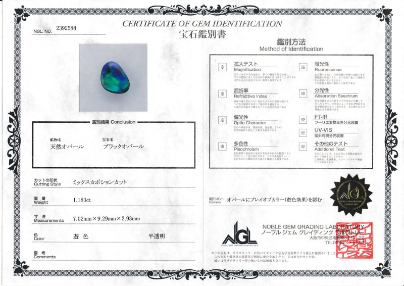 ブラックオパール 1.183ct ルース 裸石 宝石 イエロー グリーン レッド オレンジ ブラック オパール オーストラリア産  プレゼント 誕生石 10月 オリジナル ジュエリー コレクション