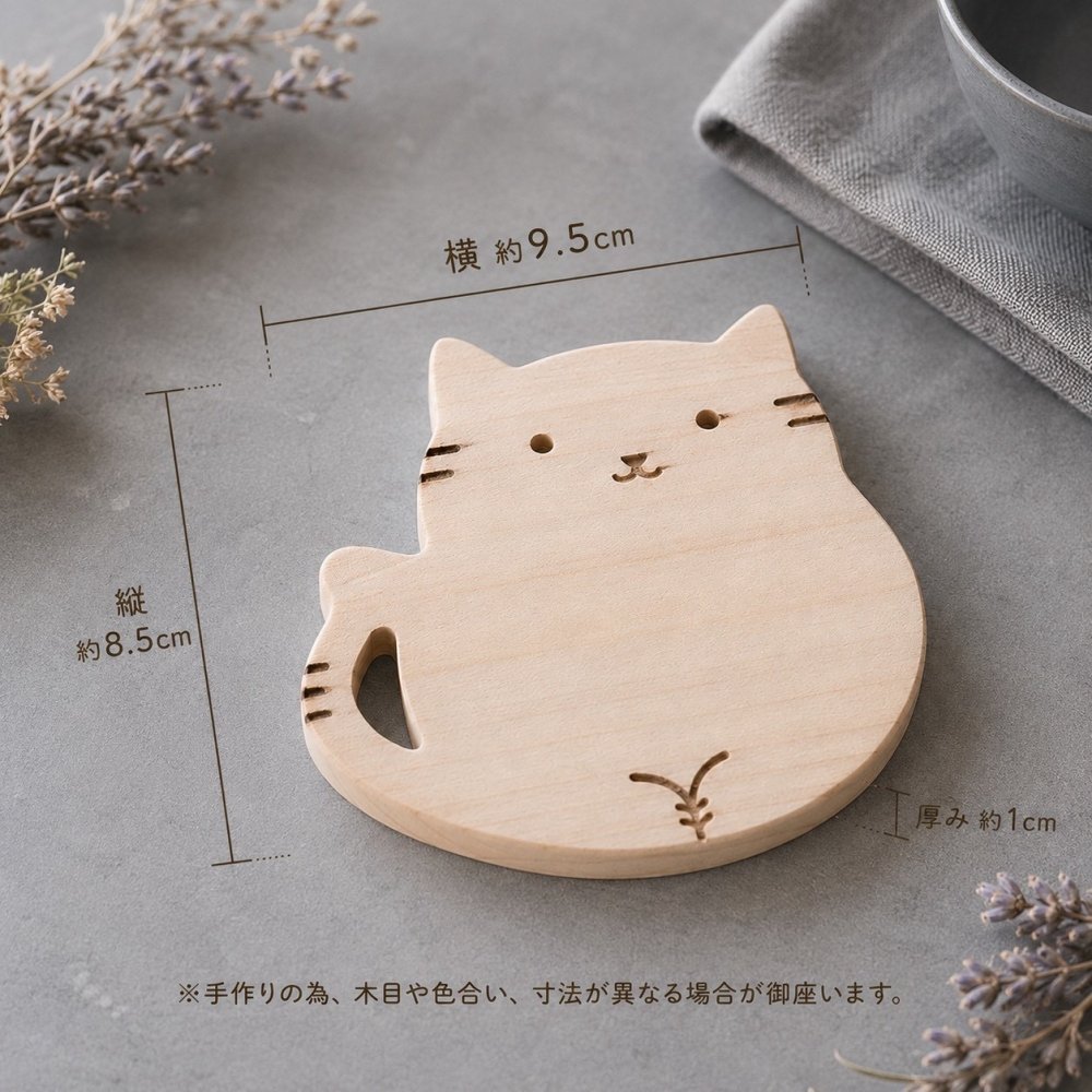 国産ヒノキの動物コースター4枚セット｜クマ・ヒヨコ・ネコ・フクロウ｜木製コースター｜ギフト・インテリア