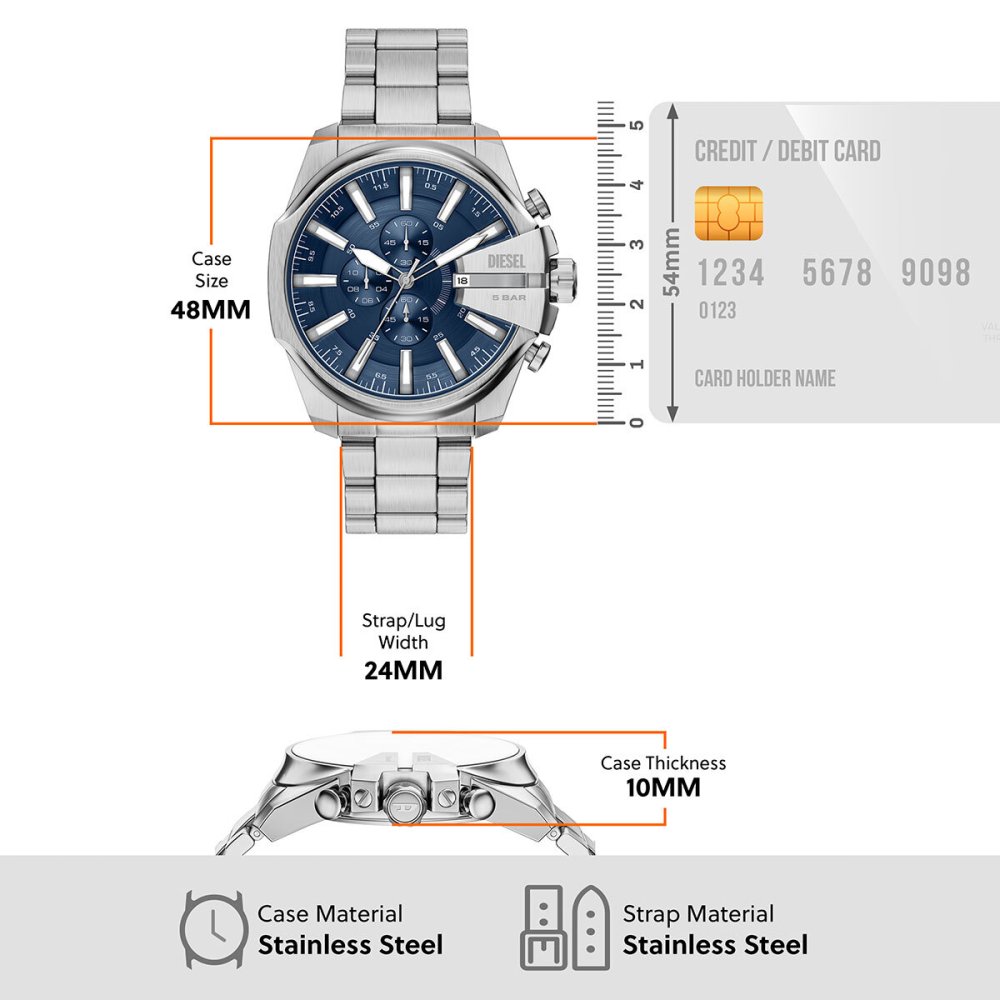 ディーゼル DIESEL 腕時計 メンズ クロノグラフ MEGA CHIEF SLIM ステンレススチールウォッチ DZ4721【2026 新作】