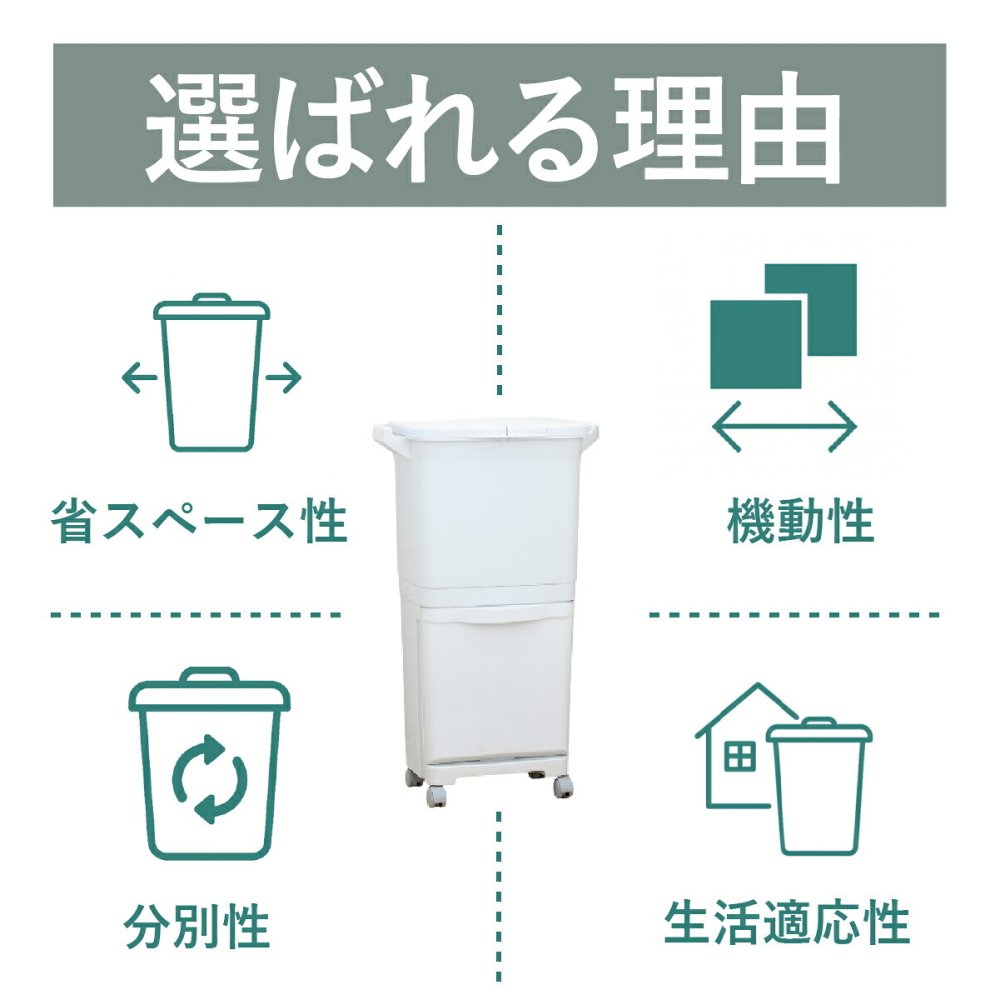 ゴミ箱 45L 縦型分類ワゴンペール45W RSD-99 東谷 日本製 上段15L×2 下段15L 3分別 分別ゴミ箱 縦型 スリム 省スペース ふた付き キャスター付き フック付き 袋掛け 分別ダストボックス ワゴンペール キッチン カウンター横 完成品 ホワイト 白 新生活 引っ越し