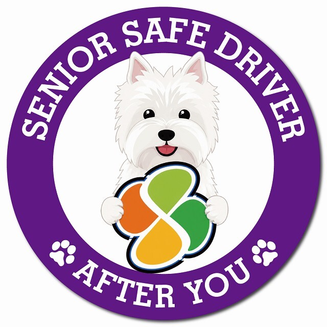 カーサイン 高齢者マーク SENIOR SAFE DRIVER ウエストハイランドホワイトテリア マグネット 強力 直径13cm 肉球 日本製 車 ステッカー