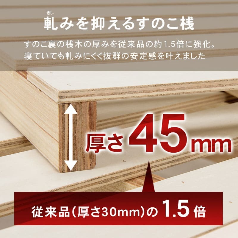 シングルミドル MB-5166S すのこ シングル ミドル 幅98cm ロングサイズ 床面210cm 敷布団対応 天然木 棚付き 2口コンセント付 高さ３段階調節 脚高 継ぎ脚 通気性 北欧風 新生活
