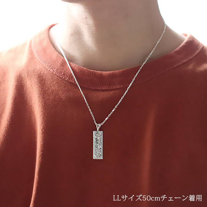 ハワイアンジュエリー ネックレス シルバー ペアネックレス 2本セット 刻印 無料 誕生石入れ可 スクエア プレート Lサイズ LLサイズ シルバー925 大人 友達 長さ選べる カップル 夫婦 プレゼント ハロウィン 【品番：CG-SP11002-SP11202P】